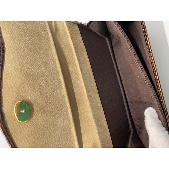 Vintage Clutch Handbag Envelope Style Snake Gator print brown Faux Leather Chain - Picture 4 of 16